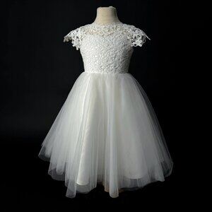Brand New Kids Flower Girl Dress with Tulle Skirt and Guipure Top